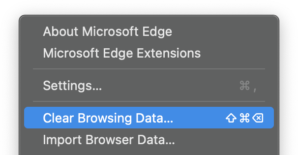 Safari Menu with Settings selected
