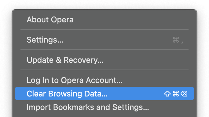 Safari Menu with Settings selected